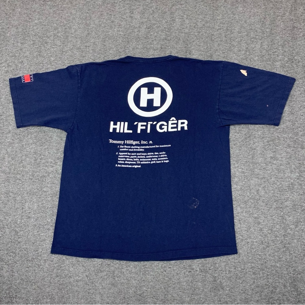 Vintage‎ 90s Tommy Hilfiger Definition Navy Blue Pocket Tee Size XL